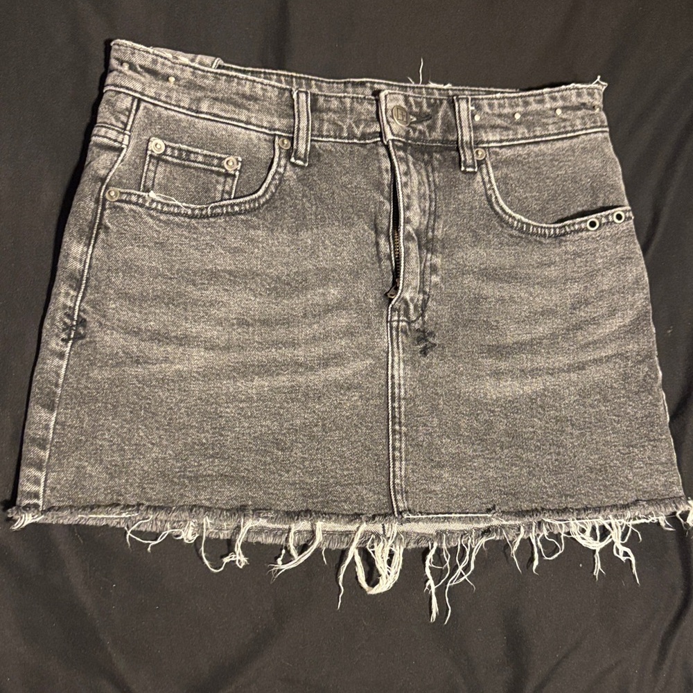Ksubi Charcoal Frayed Denim Mini Skirt